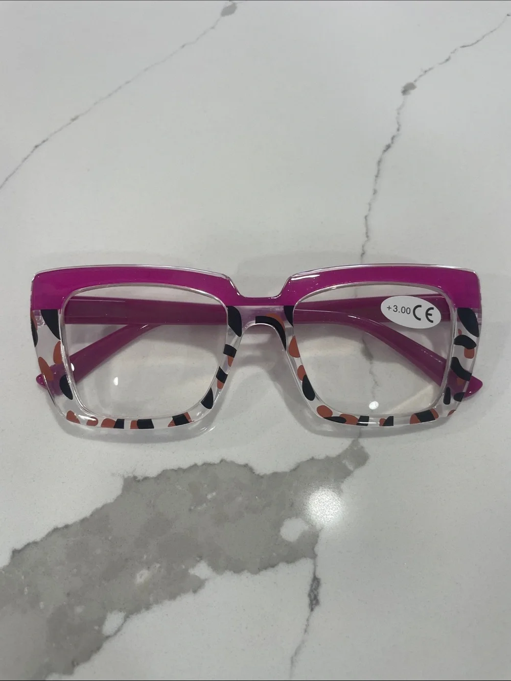 Stylish Pink Patterned Square Reading Glasses